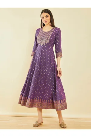 Soch Ethnic Motifs Embroidered Thread Work Fit and Flare Midi Ethnic Dress