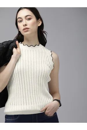 Roadster The Lifestyle Co Off White Crochet Knit Regular Top
