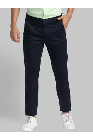 Park Avenue Men Cotton Lycra Flat-Front Plain Mid-Rise Trousers