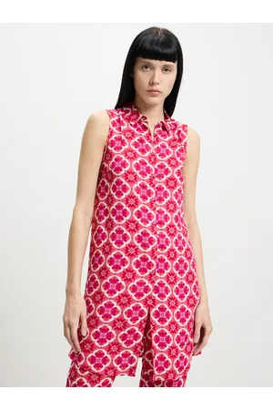 Calliope Geometric Print Shirt Style Longline Top
