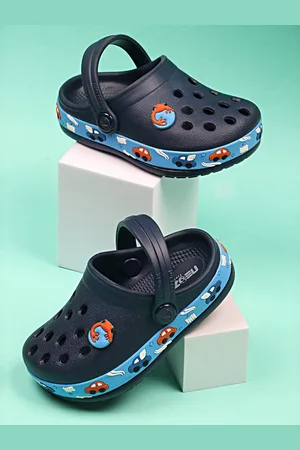 NEOZ Boys Navy Blue & Orange Rubber Clogs