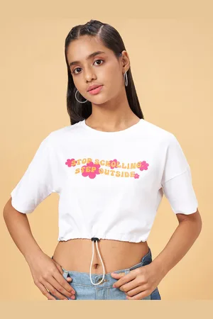 Pantaloons Girls Floral Printed Cropped Cotton T-Shirt