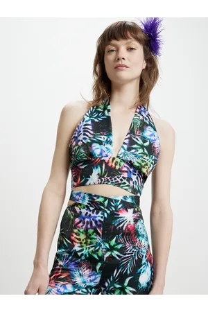 Calliope Tropical Print Styled Back Crop Top