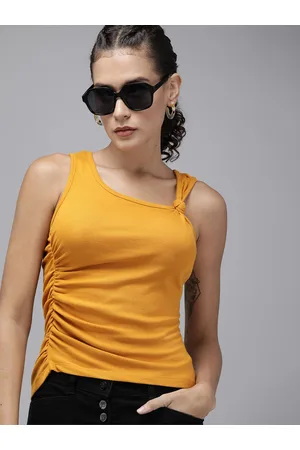 Roadster The Life Co. Scoop Neck Knotted Strap Gathered Tank Top