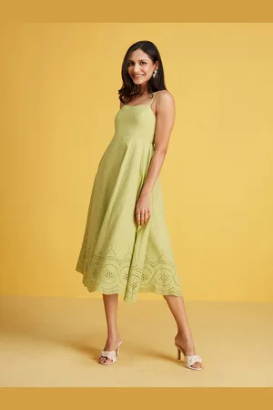 20Dresses Self Design Schiffli Pure Cotton Fit & Flare Midi Dress