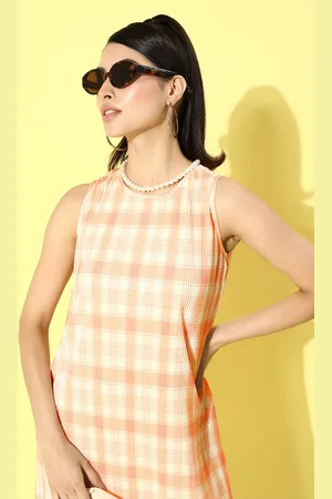 Globus Women Attractive Peach Tartan Checked Dress