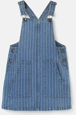 Benetton Girls Striped Cotton Dungaree Dress