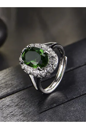 Designs & You Silver-Plated American Diamond Crushed Ice Cut Oval Finger Ring