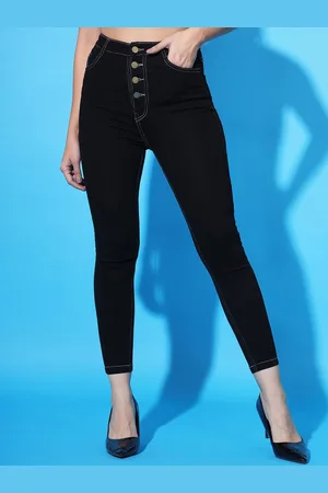 Guti Women Skinny Fit Clean Look Stretchable Cropped Cotton Jeans