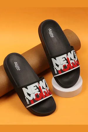 Welcome Boys Black & White Printed Sliders