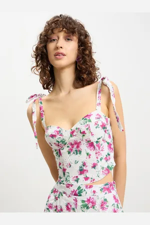 Calliope Cotton Floral Print Sweetheart Neck Crop Top