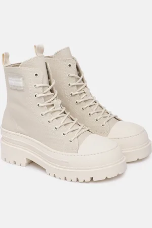 Tommy Hilfiger Women Solid High-Top Platform Canvas Chunky Boots