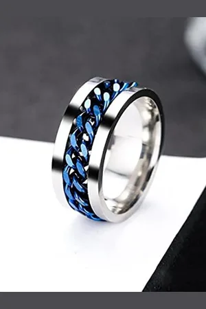 VÌEN Men Set Of 2 Platinum-Plated Stainless Steel Enamelled Finger Rings