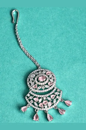 Bhana Fashion Silver-Plated AD Studded Maang Tikka