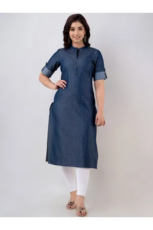 Celebravo Mandarin Collar Roll-Up Sleeves Denim Straight Kurta