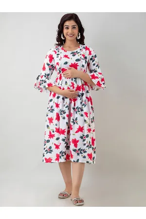 Celebravo Floral Printed Gathered Maternity Fit & Flare Dress