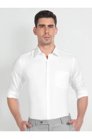 Arrow Self Design Spread Collar Long Sleeve Pocket Cotton Formal Shirt