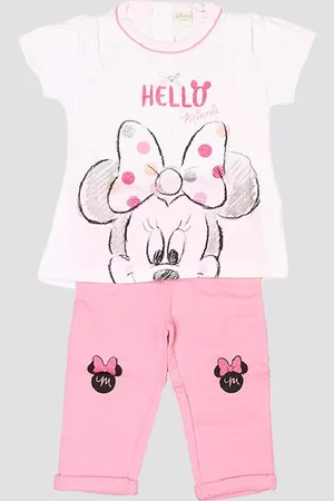 Mothercare Girls Minnie Mouse Printed Pure Cotton T-shirt with Trousers