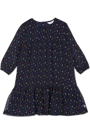 Ralph Lauren Girls Typography Printed Puff Sleeves Pure Cotton A-Line Dress