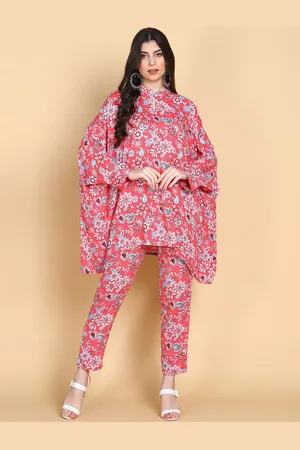 HERE&NOW Pink Floral Printed Kaftan With Trousers