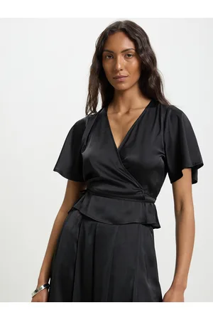 Calliope Flared Sleeve Satin Wrap Top