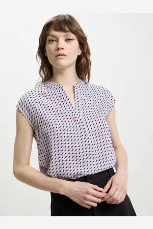 Calliope Geometric Print Mandarin Collar Top