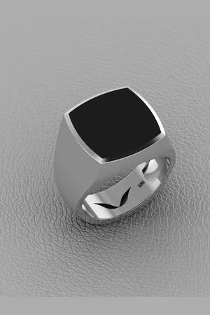 Vitra Men Rhodium-Plated Onyx Silver 925 Studded Finger Ring