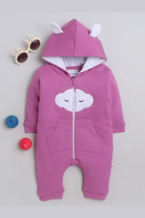 BUMZEE Infant Girls Printed Hooded Pure Cotton Romper