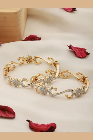 Saraf RS Jewellery Set Of 2 Gold-Plated White AD-Studded Floral Handcrafted Bangles