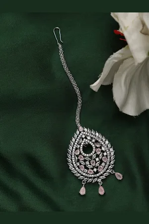 Bhana Fashion Silver-Plated AD Studded Maang Tikka