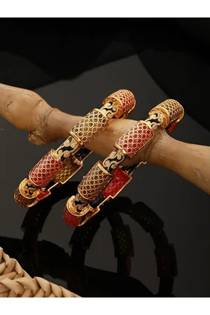 Saraf RS Jewellery Set Of 2 Gold-Plated & Pink Stone Studded Bangles