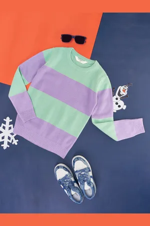 Pantaloons Girls Horizontal Striped Acrylic Pullover
