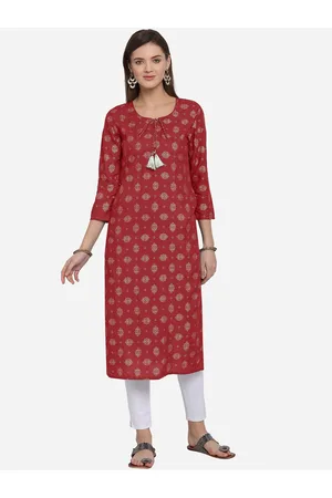 Mirchi Fashion Women Red Foil Printed A-Line Kurta