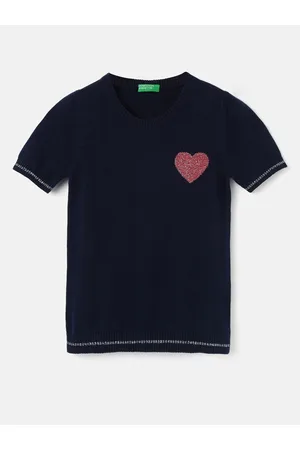 Benetton Girls Regular Fit Geometric Self Design Knitted Pullover