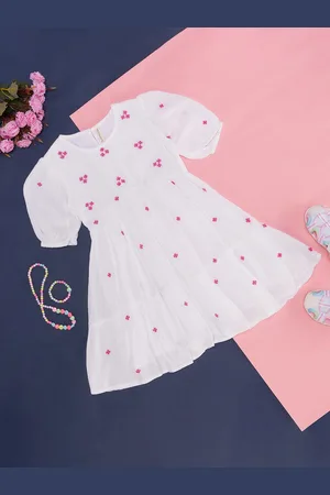 Pantaloons Girls Floral Embroidered Cotton Fit & Flare Dress