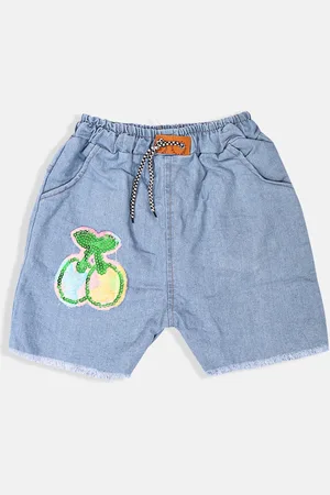MANZON Girls Self Design Mid-Rise Denim Shorts