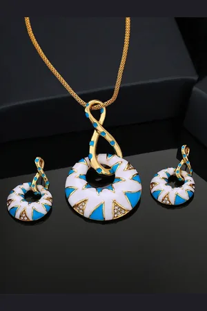ESTELE Gold plated Circular Necklace Set with Austrian Crystals & Enamel for Women