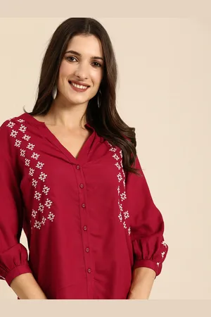 all about you Red Embroidered Shirt Style Top