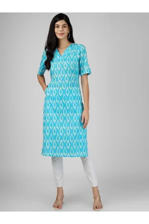 Celebravo Ikat Printed V-Neck Straight Cotton Kurta