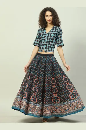Biba Ethnic Motifs Printed V-Neck Top & Skirt