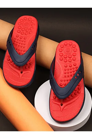 NEOZ Men Navy Blue & Red Rubber Slip-On