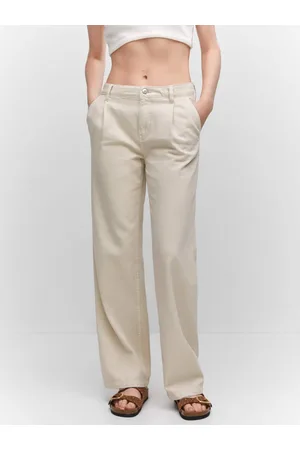 MANGO Women Cotton Straight Fit Pleated Jeans