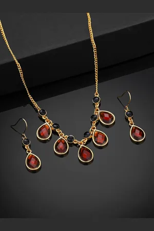 ESTELE Gold Plated Tear Drop Shaped Necklace Set with Austrian Crystals for Women