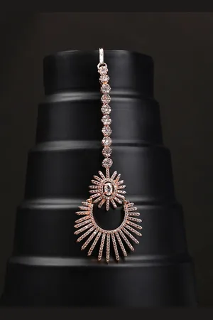 Bhana Fashion Rose Gold-Plated AD Studded Maang Tikka