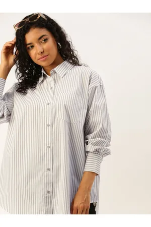 Forever 21 Striped Cotton Shirt Style Longline Top