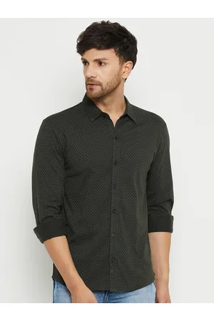 WILD WEST Men Olive Green Comfort Opaque Printed Casual Shirt