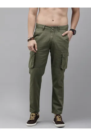 Buy Roadster Men Blue Solid Cargo Trousers - Trousers for Men 2075907