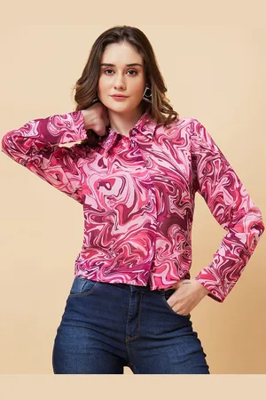 Globus Pink Tropical Print Shirt Style Top
