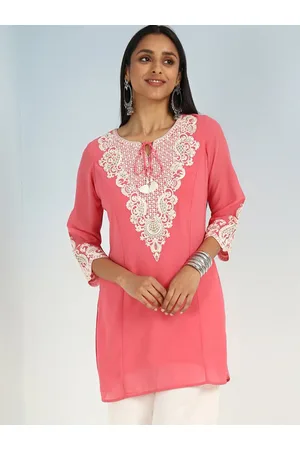 Lakshita Embroidered Yoke Tie-Up Neck Straight Thread Work Kurta