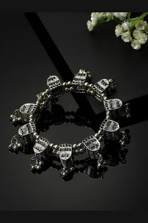PANASH Silver-Plated Oxidised Bangle